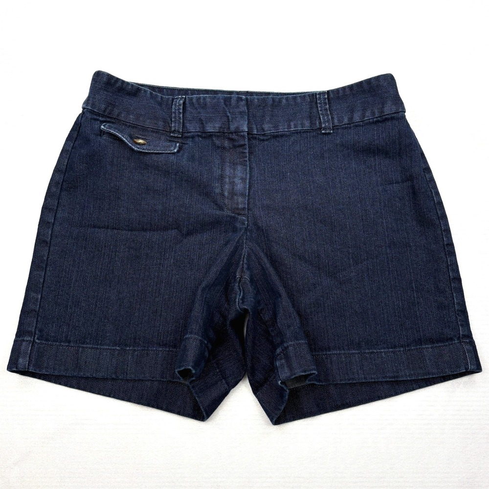 Ann Taylor Shorts Womens 8 Blue Denim Dark Rinse Cuffed Trouser Signature Preppy